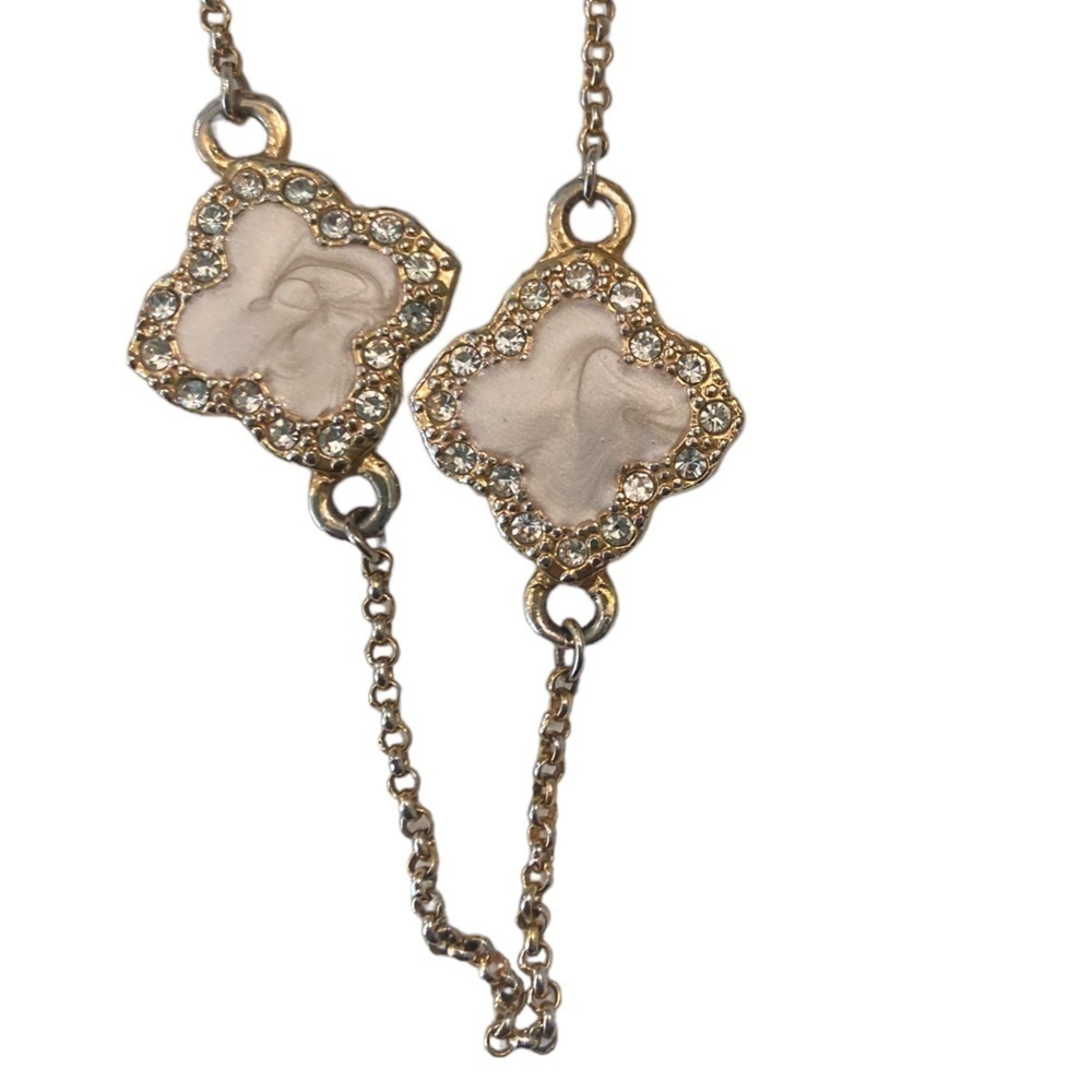 Boutique fine costume gold tone delicate clover necklace enamel crystal diamonds - Picture 6 of 9
